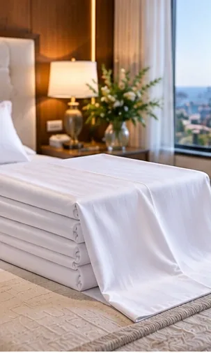 Otel Tek Kişilik Çarşaf 180x280 cm 83 Tel Çizgili Saten %100 Pamuk ürün görseli