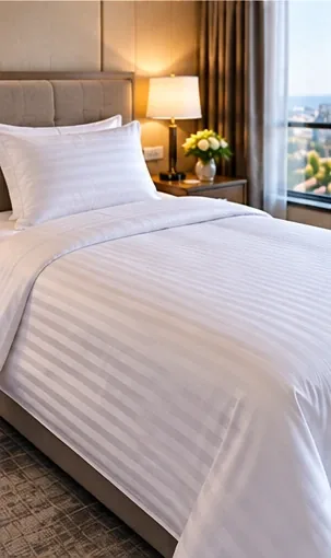 Otel Tek Kişilik Nevresim 160x230 cm 83 Tel Çizgili Saten %100 Pamuk ürün görseli